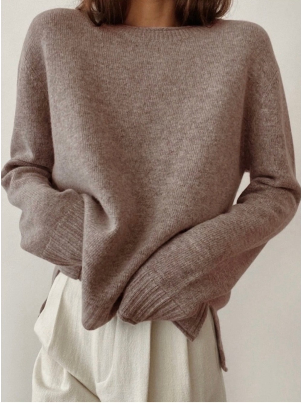 Jenni Kayne Everyday Sweater Taupe Wool Cashmere Blend Knit Pullover Quiet Lux - Picture 2 of 9
